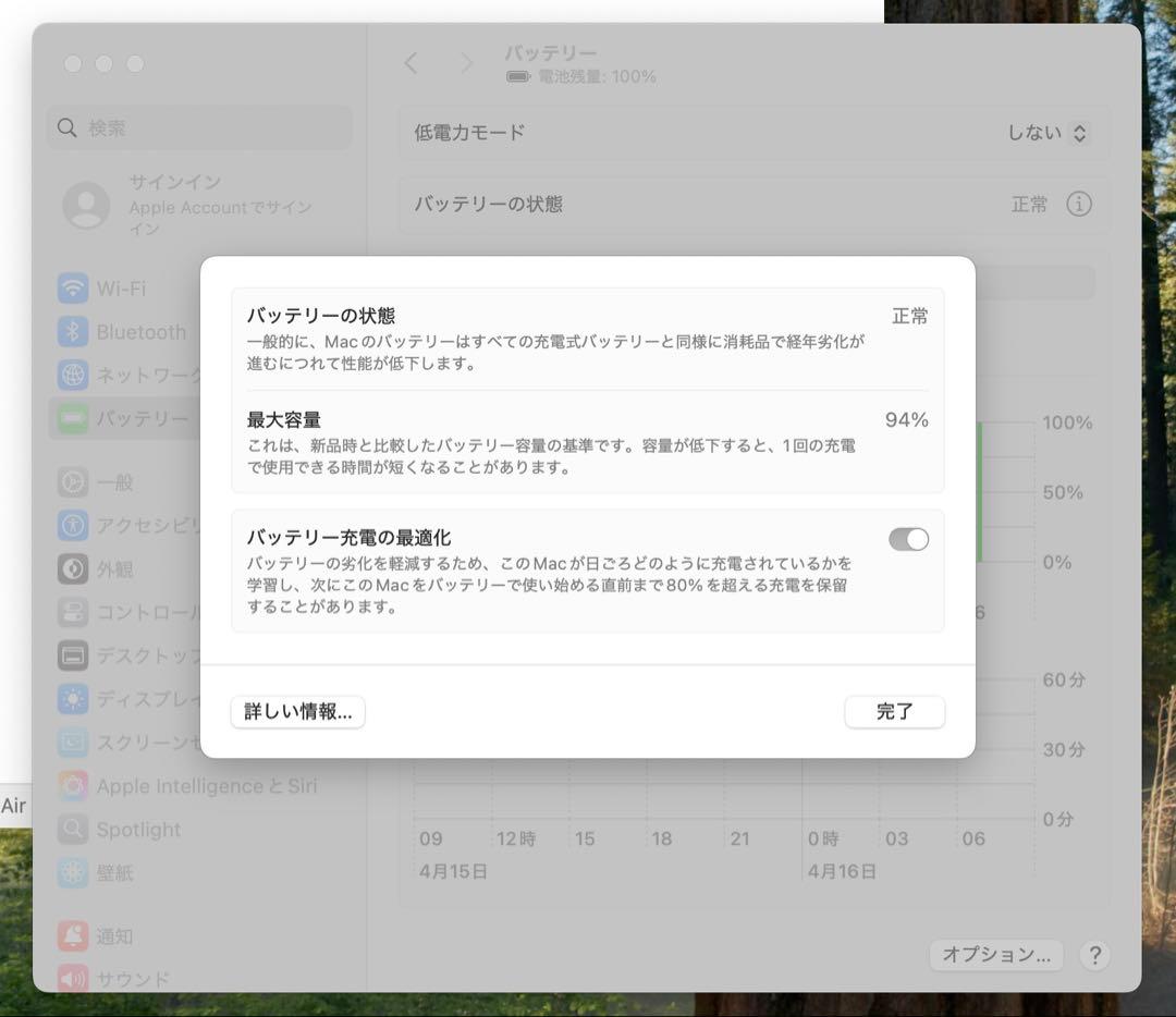 MacBook Air M1 8GB/256GB/バッテリー状態94%