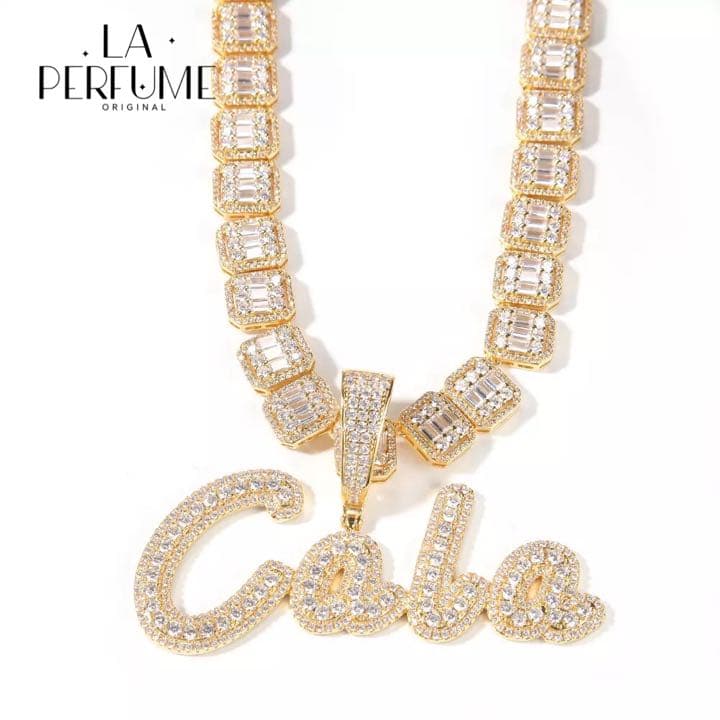 名入れ♡バゲットキラキラ ヒップホップ イニシャル ネックレス ゴールド 手作り