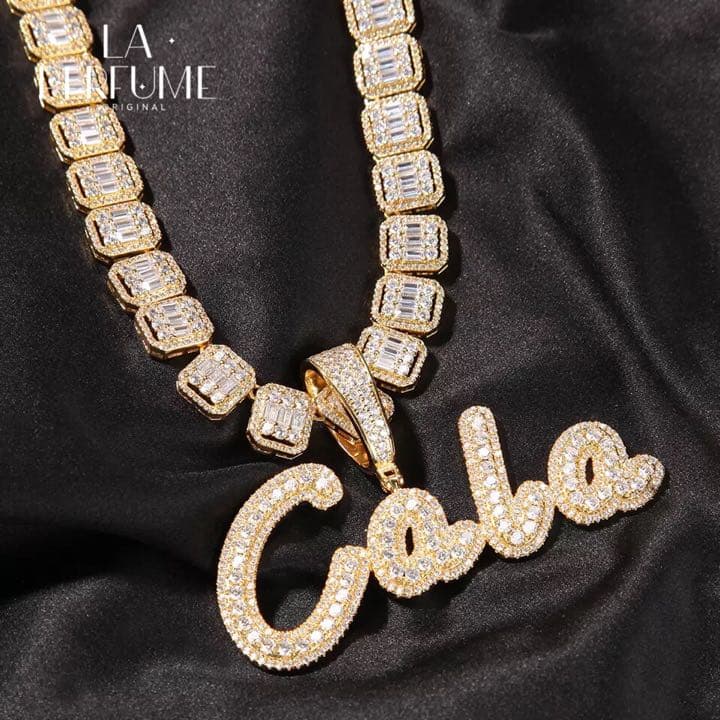 名入れ♡バゲットキラキラ ヒップホップ イニシャル ネックレス ゴールド 手作り