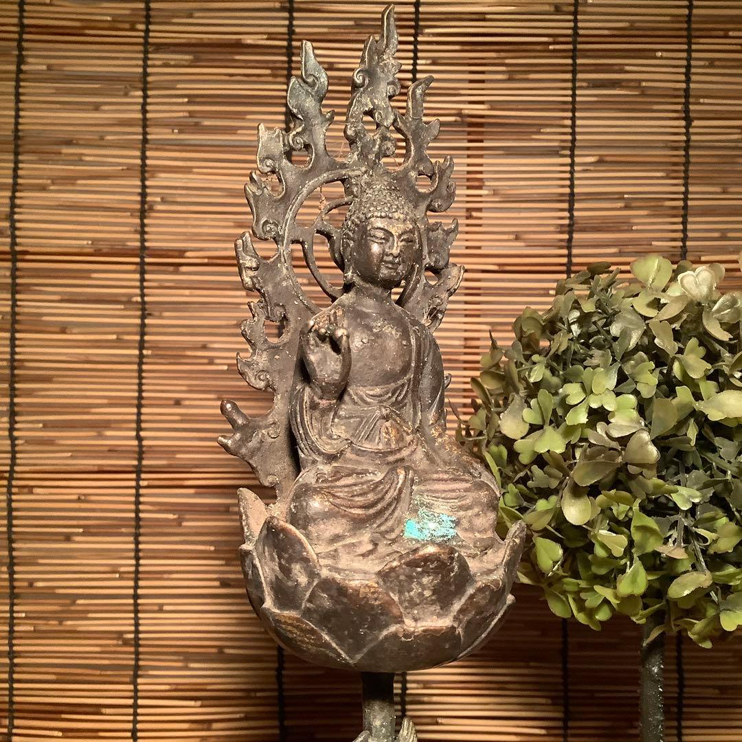 中国・北魏「天上界・阿弥陀如来」龍神・隋・唐・三重方形座・鍍金黄銅