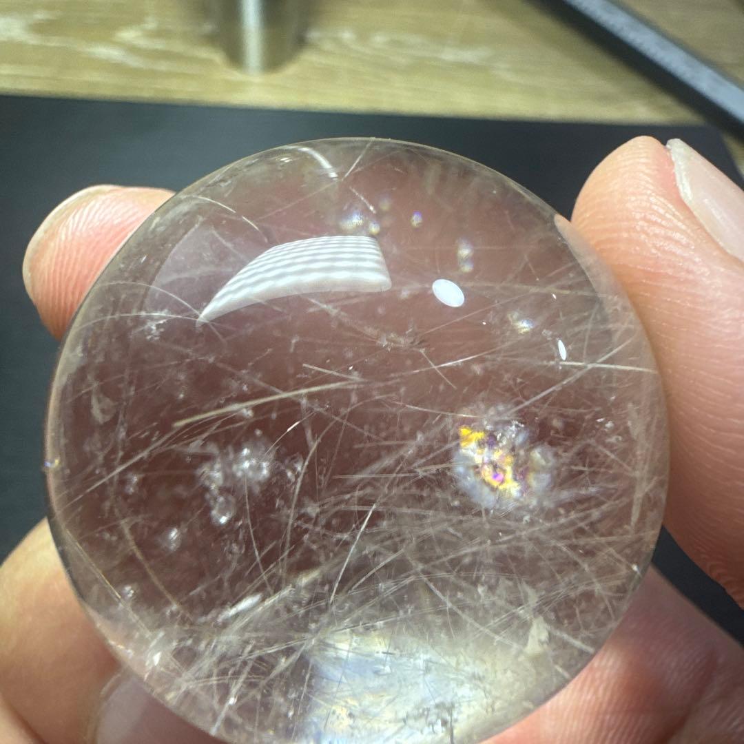 高透明 ルチルクォーツ スフィア 約31mm 多色針 水晶玉