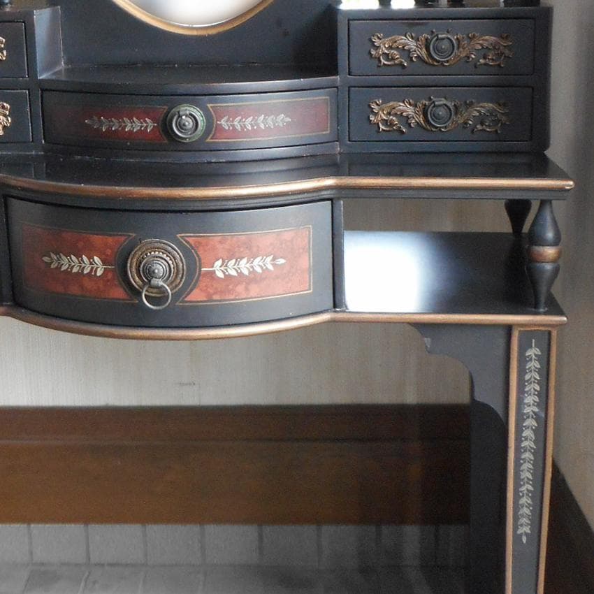 鏡台 ドレッサー 黒 家具 姫系 アンティーク アールヌーボー 魔女 コンソール