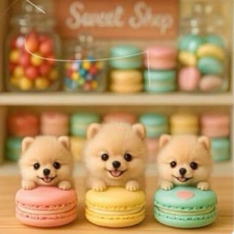 ポメラニアンSweetShopパネル生地　ハンドメイド