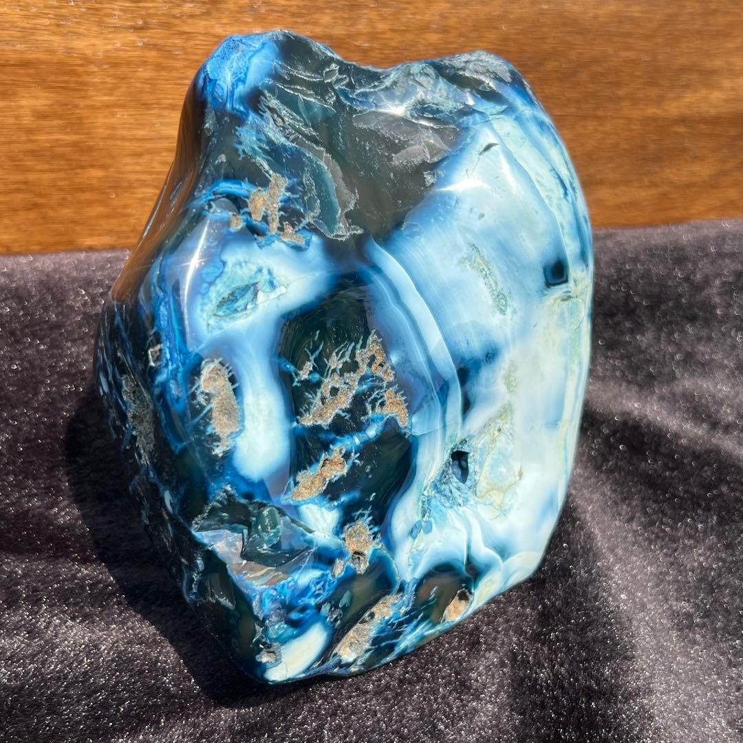 ✳️特大✨癒される色模様✨ブルーメノウ 青瑪瑙 原石 天然石 パワーストーン 置物