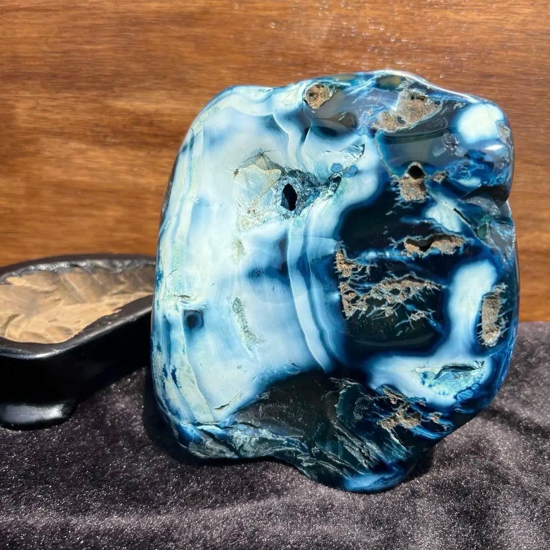✳️特大✨癒される色模様✨ブルーメノウ 青瑪瑙 原石 天然石 パワーストーン 置物