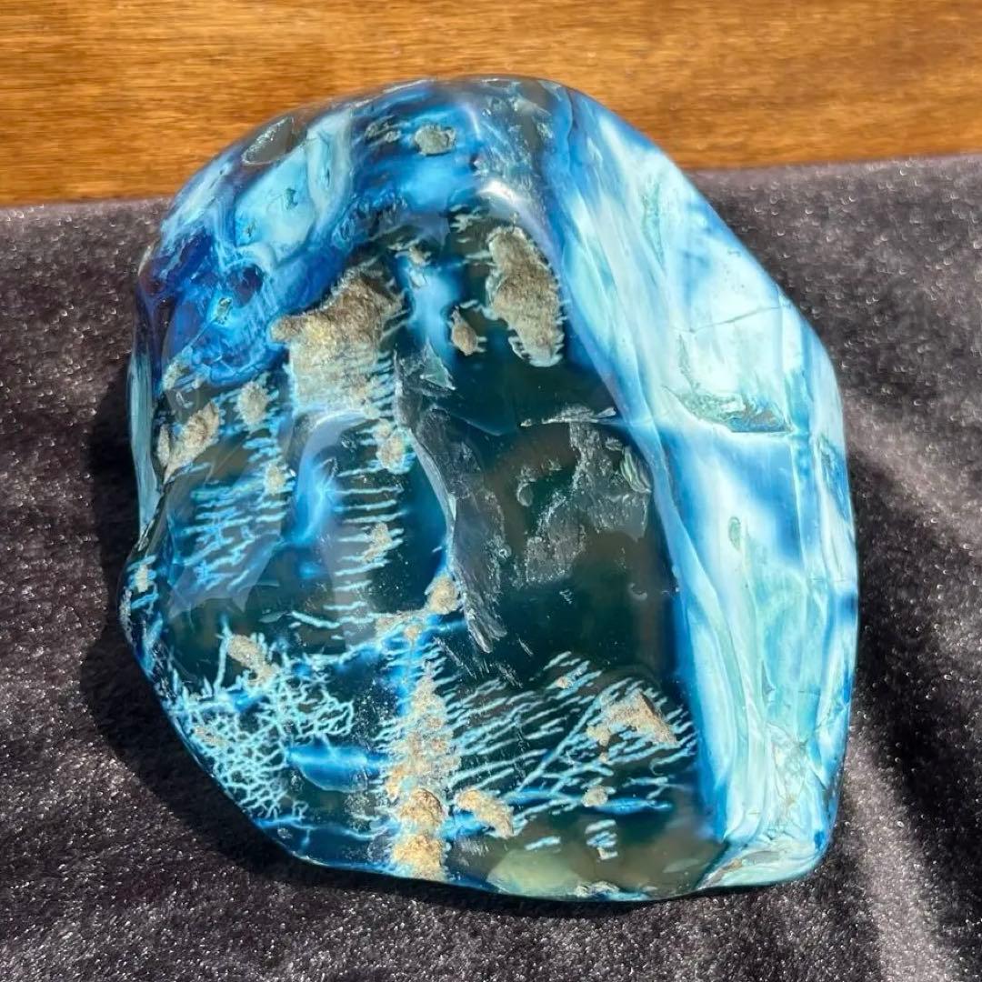 ✳️特大✨癒される色模様✨ブルーメノウ 青瑪瑙 原石 天然石 パワーストーン 置物