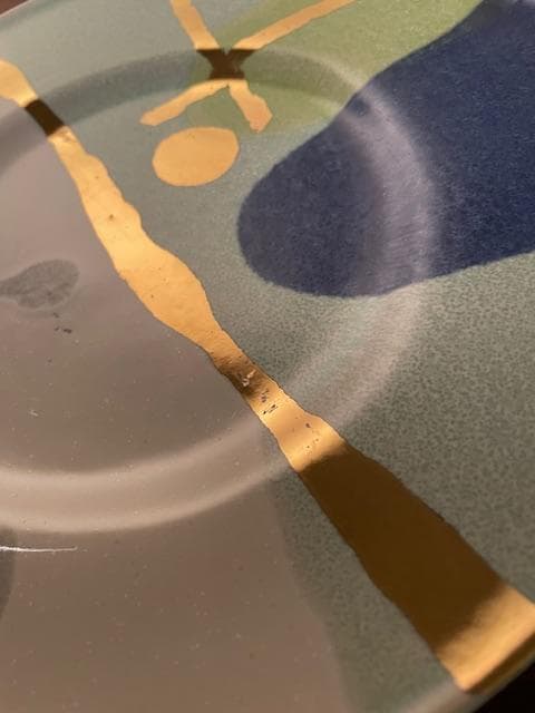 新品アンソロポロジーゴールドスパイスデザートプレート　ターコイズ