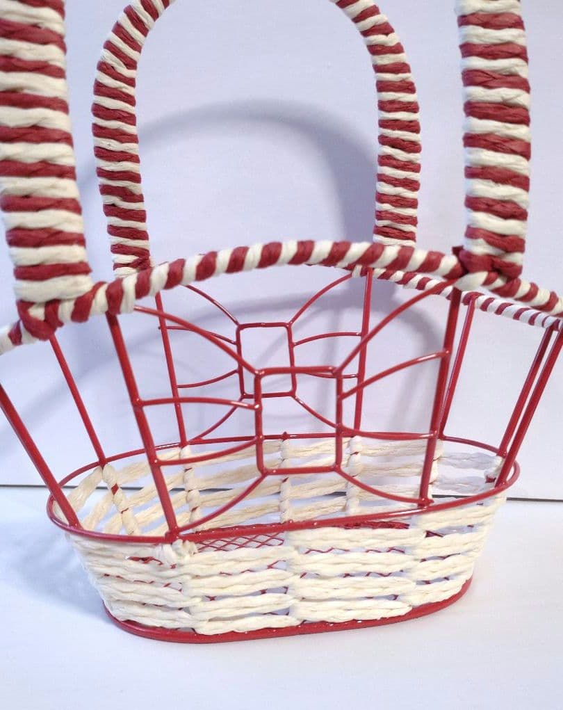 かご 籠 カゴ　赤×白 バスケット りぼん 小物入れ インテリア