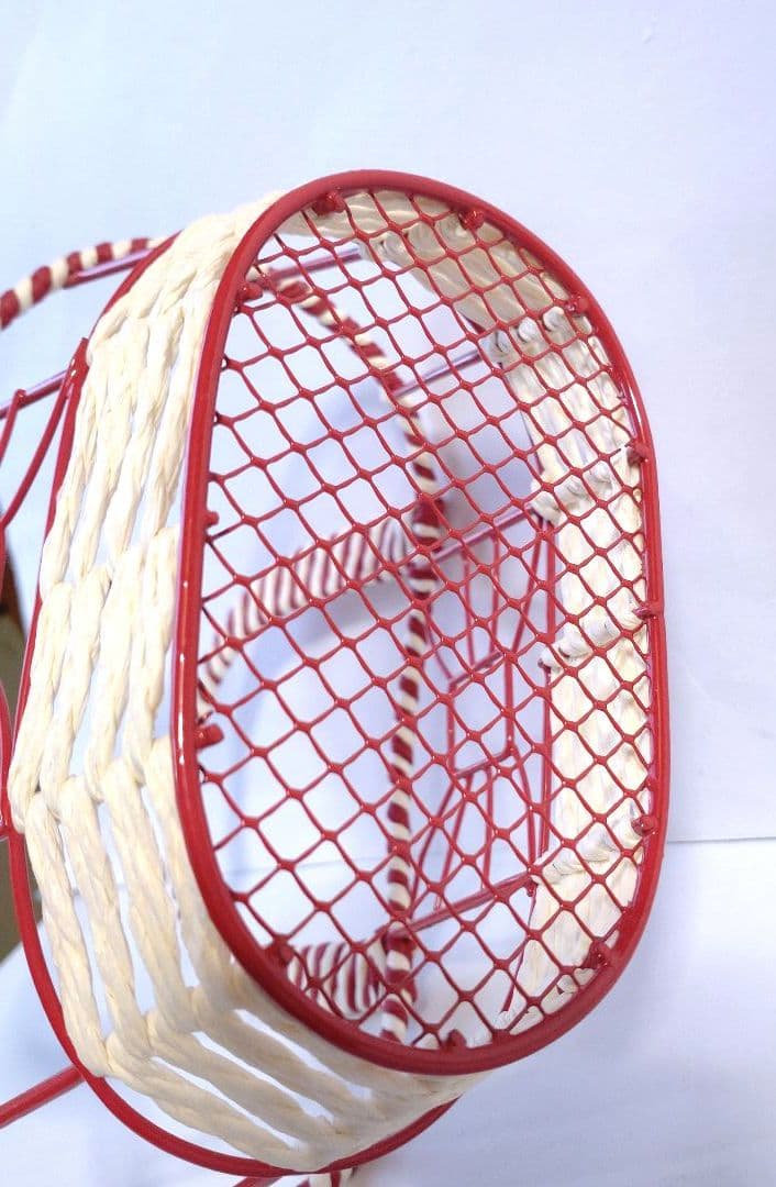 かご 籠 カゴ　赤×白 バスケット りぼん 小物入れ インテリア