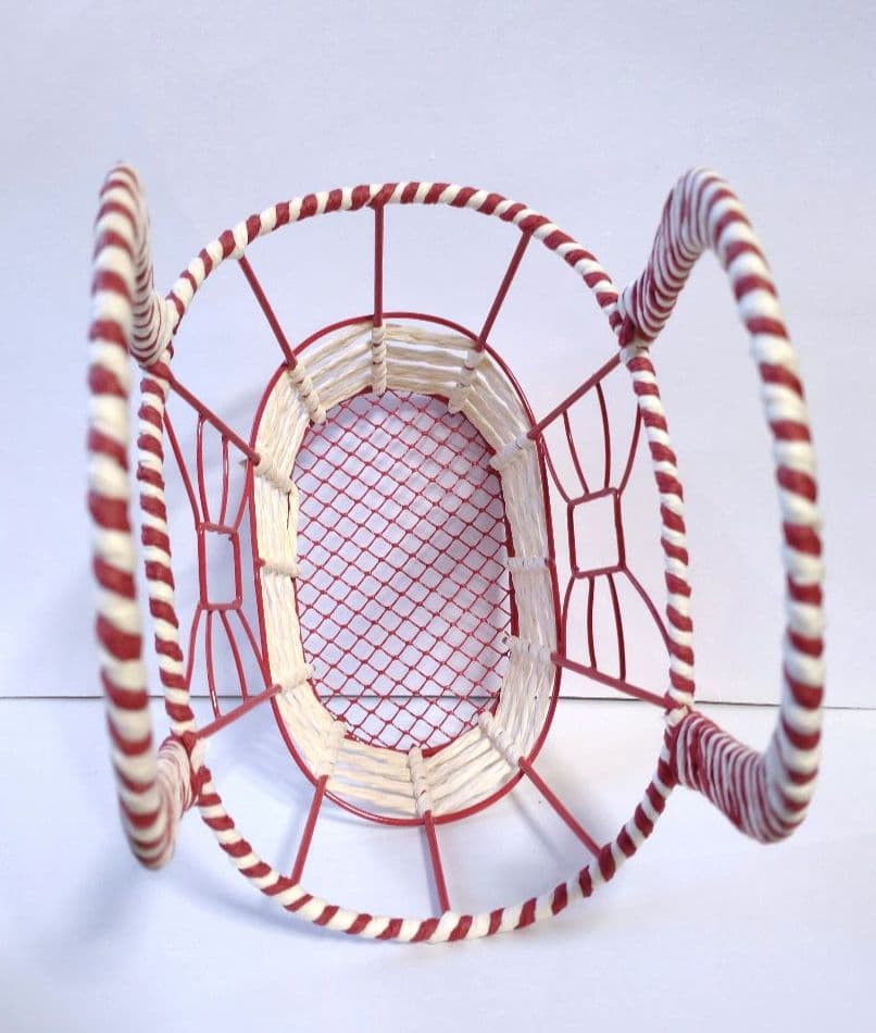 かご 籠 カゴ　赤×白 バスケット りぼん 小物入れ インテリア