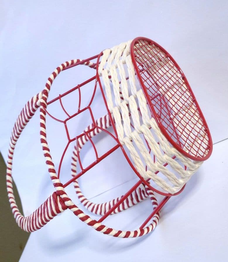 かご 籠 カゴ　赤×白 バスケット りぼん 小物入れ インテリア