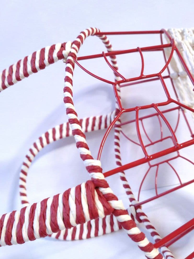 かご 籠 カゴ　赤×白 バスケット りぼん 小物入れ インテリア