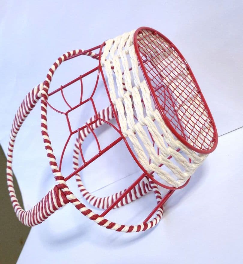 かご 籠 カゴ　赤×白 バスケット りぼん 小物入れ インテリア