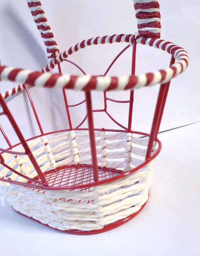 かご 籠 カゴ　赤×白 バスケット りぼん 小物入れ インテリア