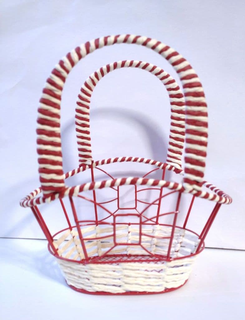 かご 籠 カゴ　赤×白 バスケット りぼん 小物入れ インテリア