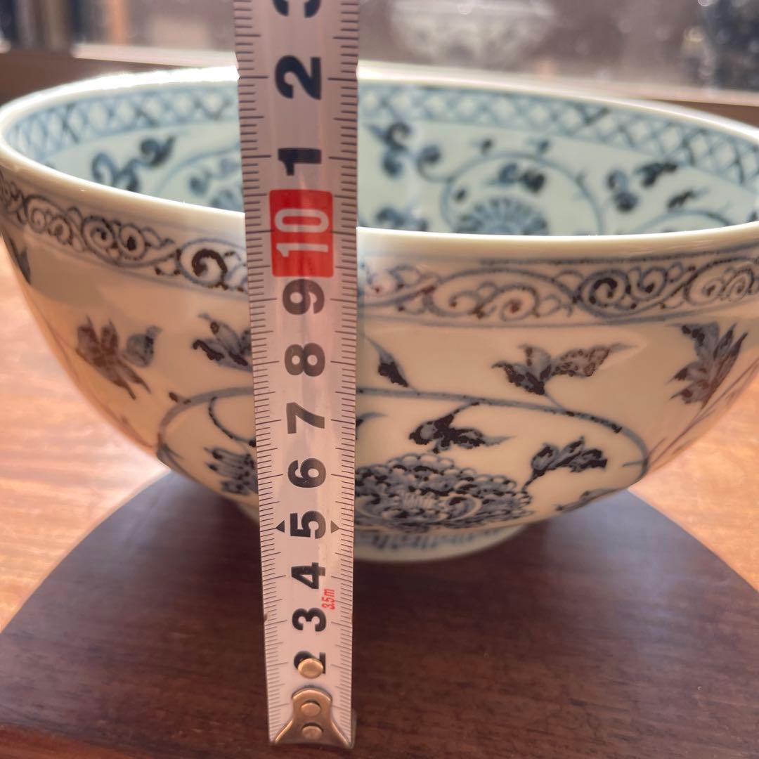 希少美品　明初期　染付青い花柄の陶器ボウル