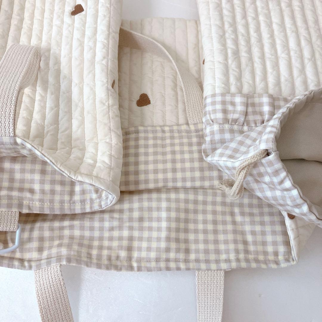 在庫処分セール　　レッスンバッグ 上履き入れ　体操服袋　ヌビ　ハート刺繍