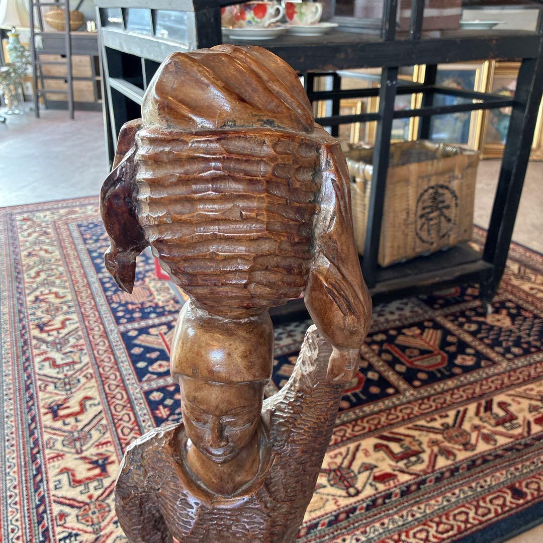 アフリカ タンザニア製 マコンデ彫刻 黒檀彫刻　女性オブジェ約82.5cm