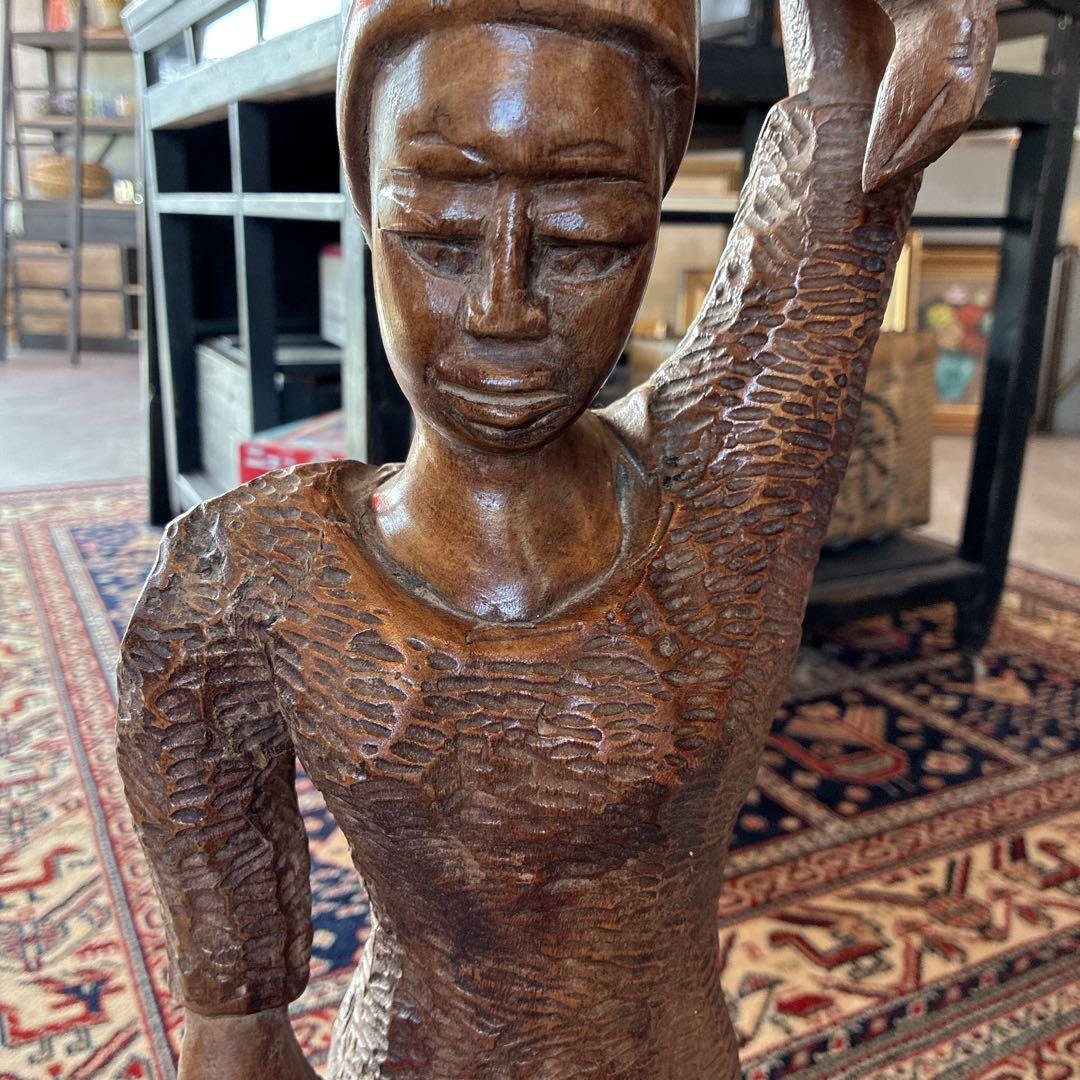 アフリカ タンザニア製 マコンデ彫刻 黒檀彫刻　女性オブジェ約82.5cm