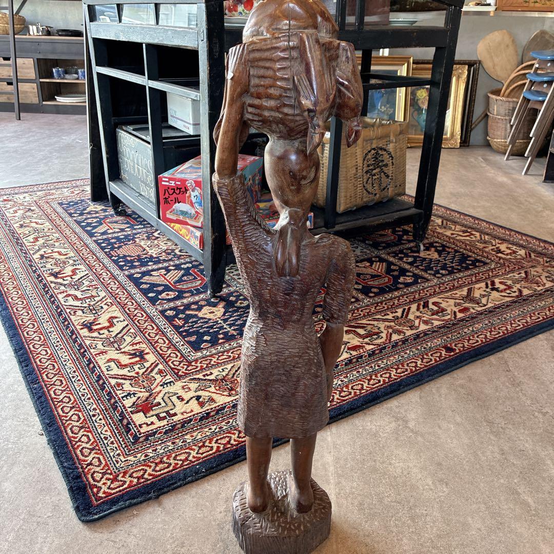 アフリカ タンザニア製 マコンデ彫刻 黒檀彫刻　女性オブジェ約82.5cm
