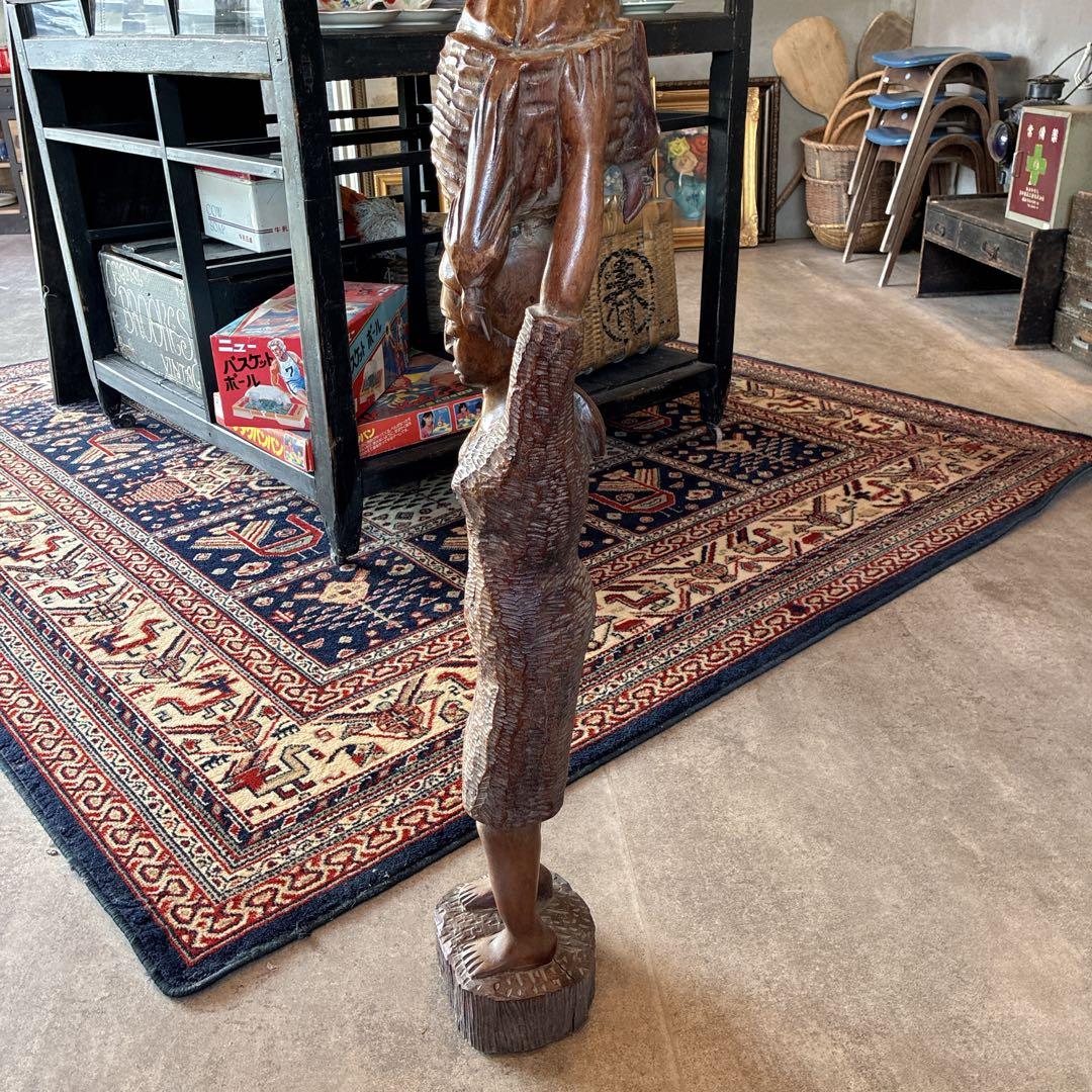 アフリカ タンザニア製 マコンデ彫刻 黒檀彫刻　女性オブジェ約82.5cm