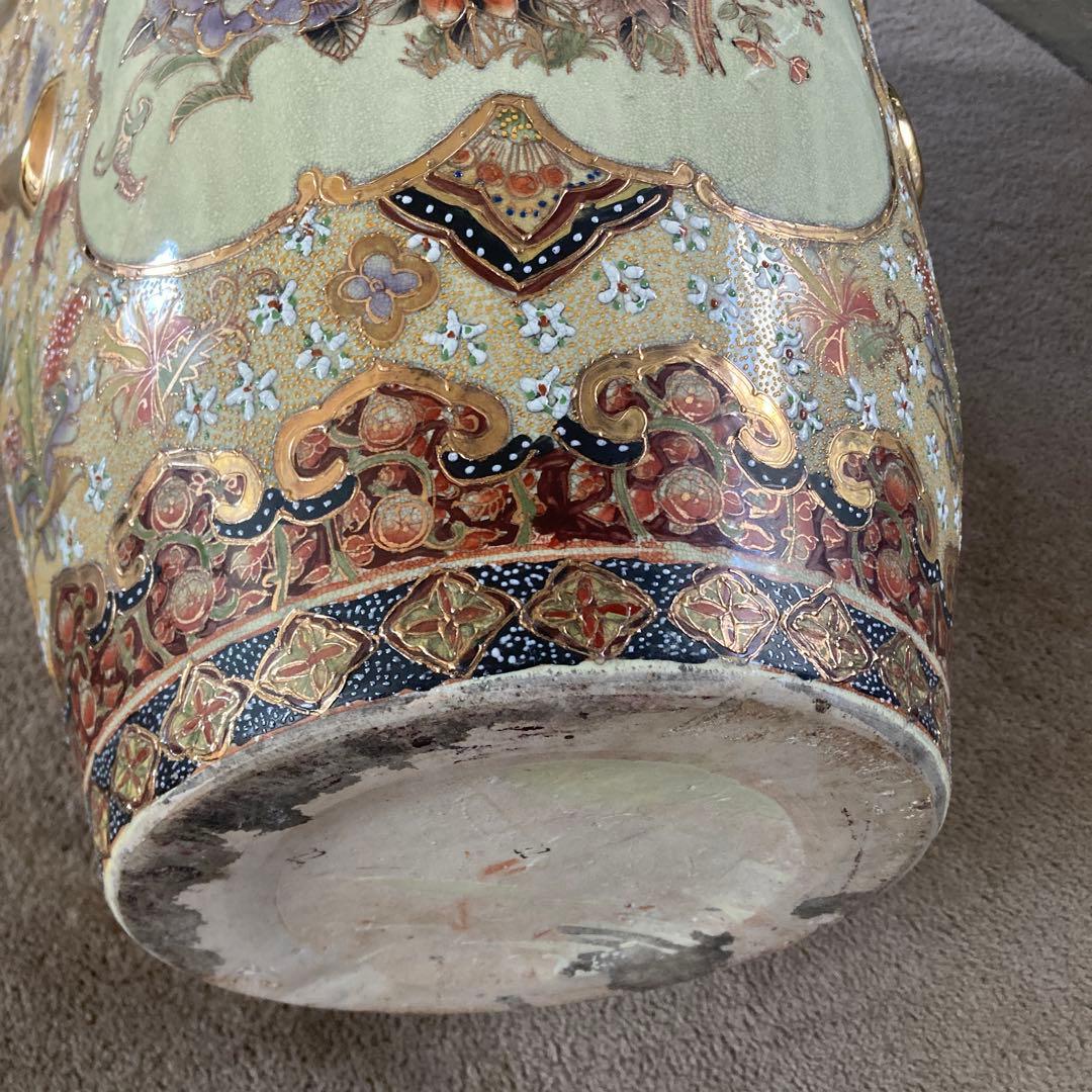 特大 薩摩焼 細密画大花瓶 耳付き 極彩色 高さ78cm アンティーク