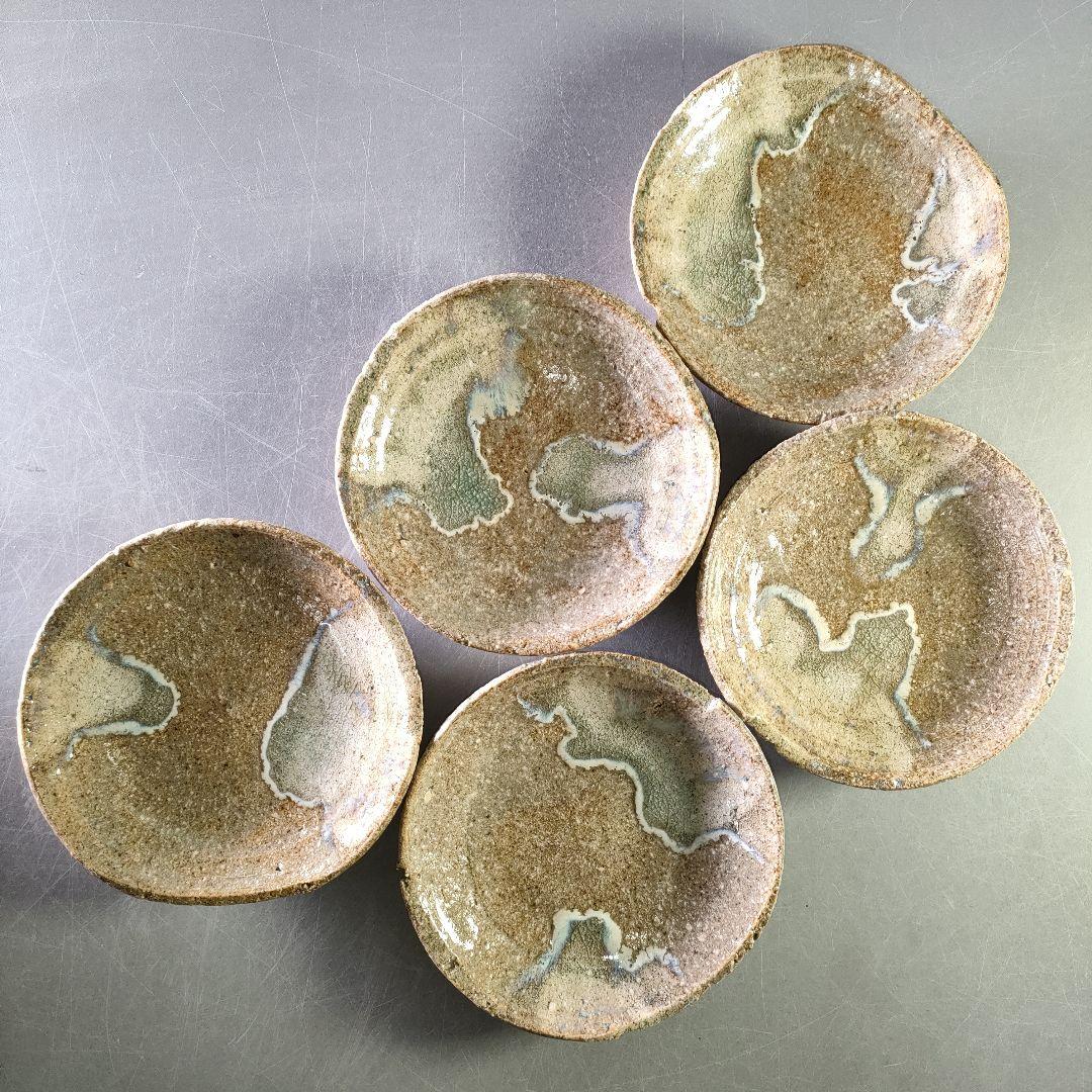 A1185-1/景正二十五世/加藤作助 作/瀬戸伊賀皿5客/共箱/飾皿/懐石道具