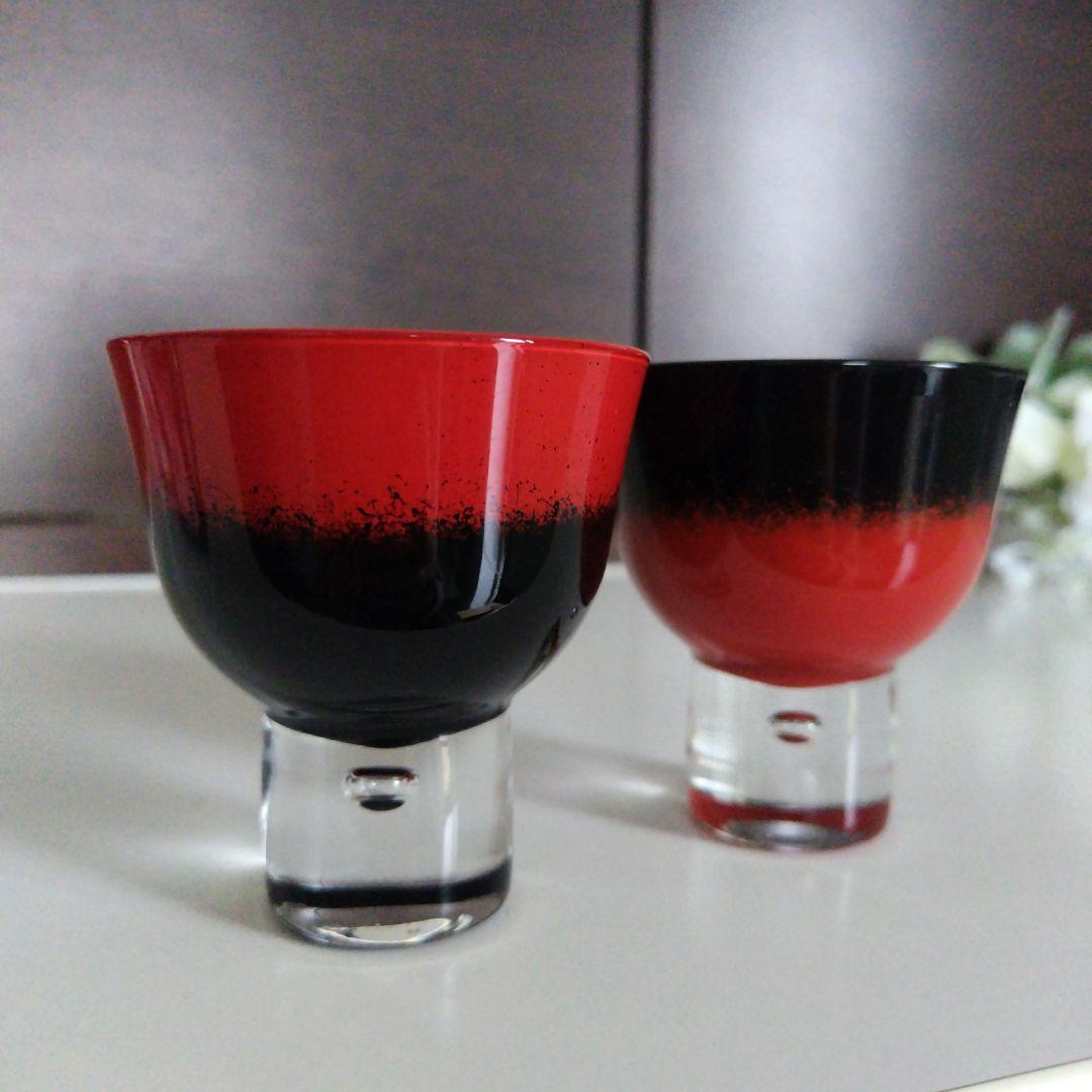 未使用極美品！会津塗　漆塗硝子工芸　ぼかしぐい呑みペアグラス　2客セット
