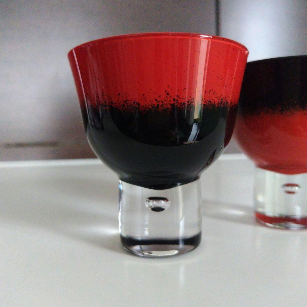 未使用極美品！会津塗　漆塗硝子工芸　ぼかしぐい呑みペアグラス　2客セット