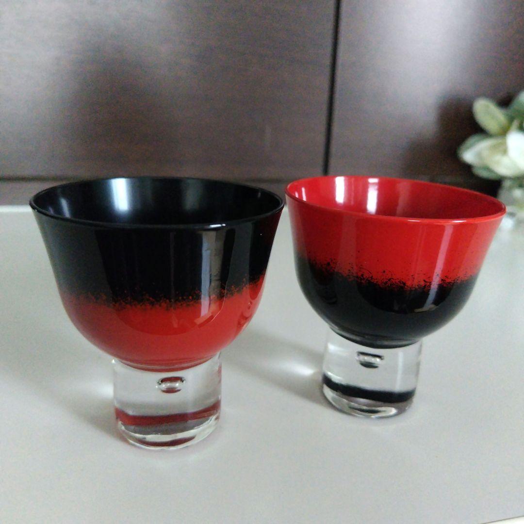 未使用極美品！会津塗　漆塗硝子工芸　ぼかしぐい呑みペアグラス　2客セット