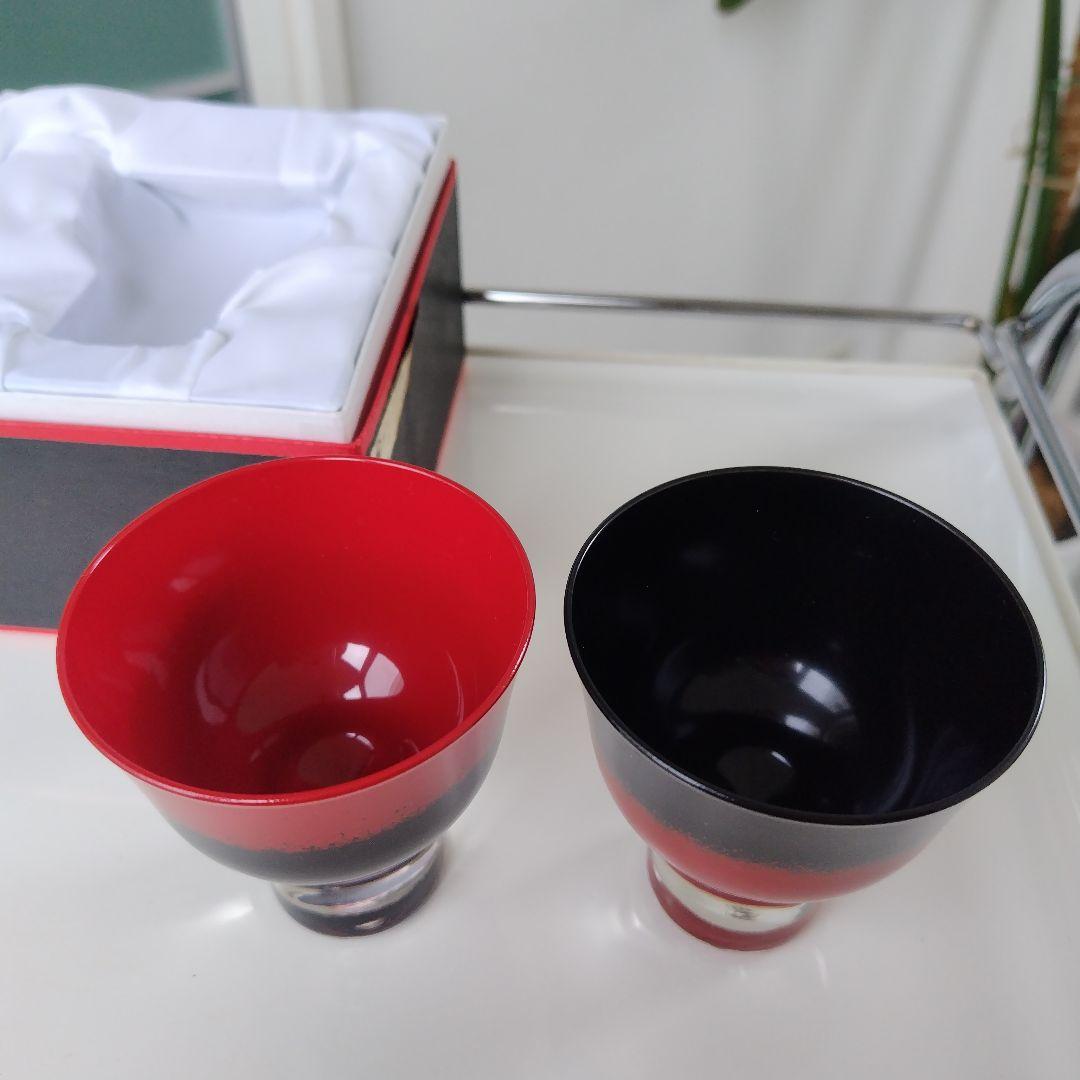 未使用極美品！会津塗　漆塗硝子工芸　ぼかしぐい呑みペアグラス　2客セット
