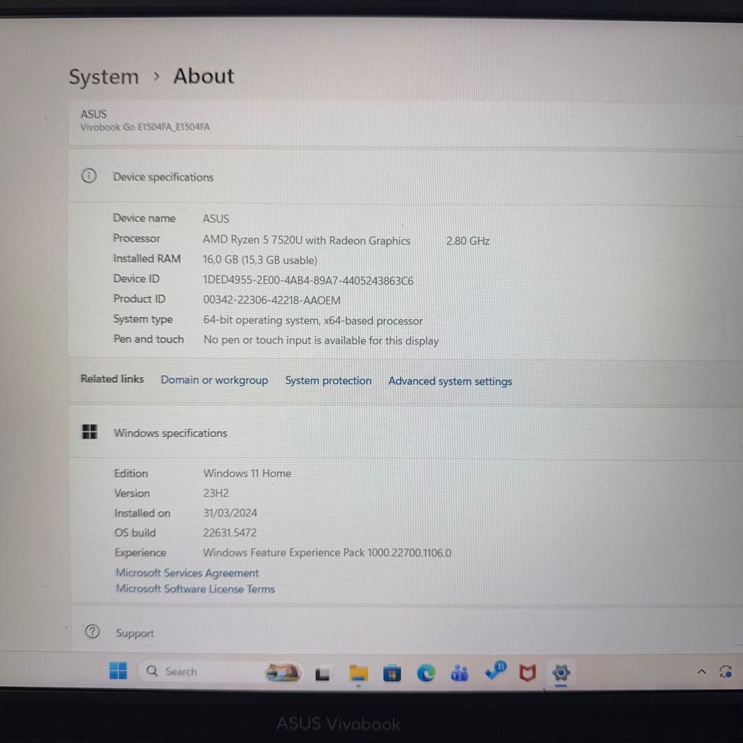 ASUS Vivobook Go 15（E1504F) 15.6インチ ブラック