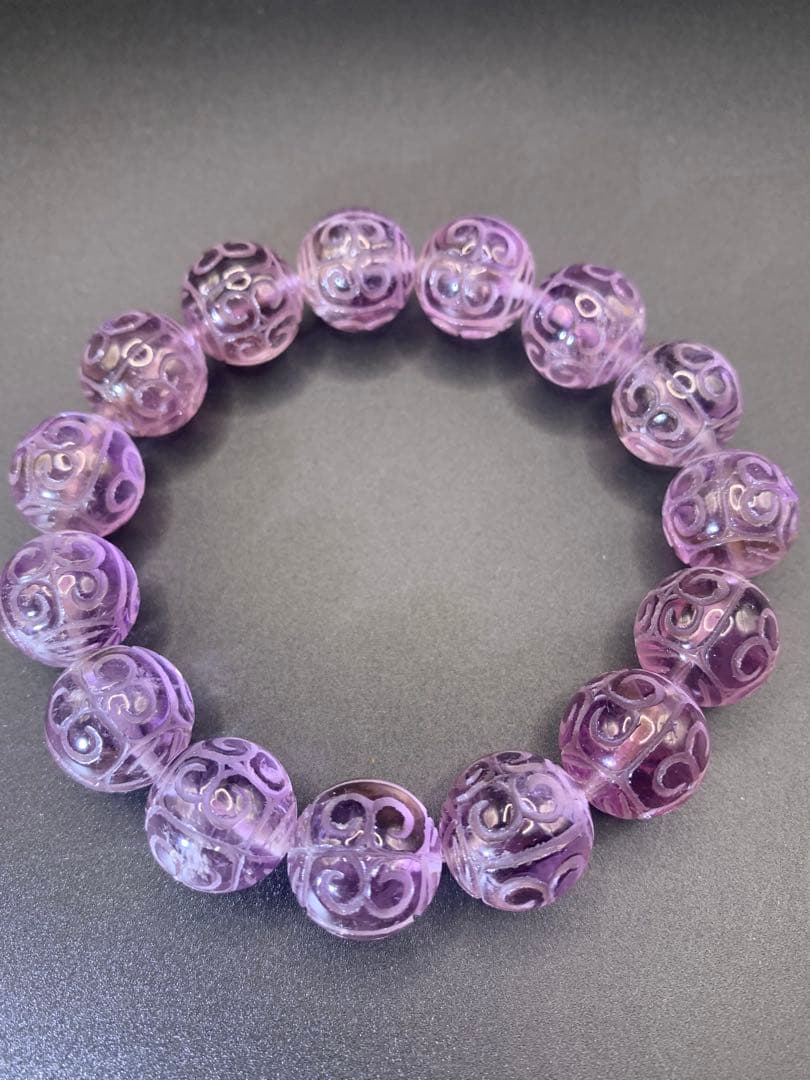 アメジスト回文珠ブレスレット　14ミリ　内径17