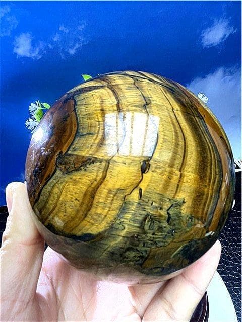 1750g AAA級金運UP天然タイガーアイ丸玉B89A1/303A15D