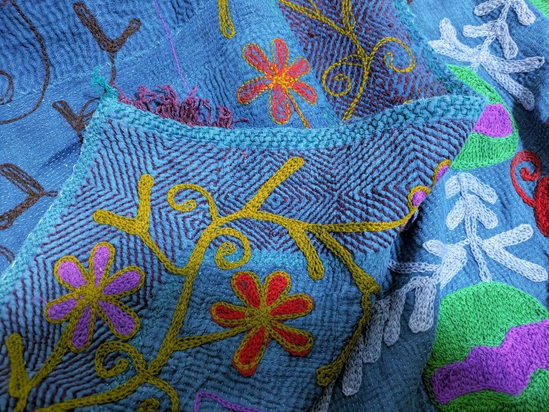 #158 ヴィンテージ / カンタキルト / ソファカバー スザニ刺繍 / 大判