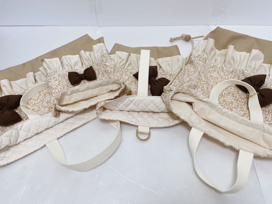 入園入学準備グッズ♡5点セット♡ダマスク✖️ベージュ♡ラスト1セット