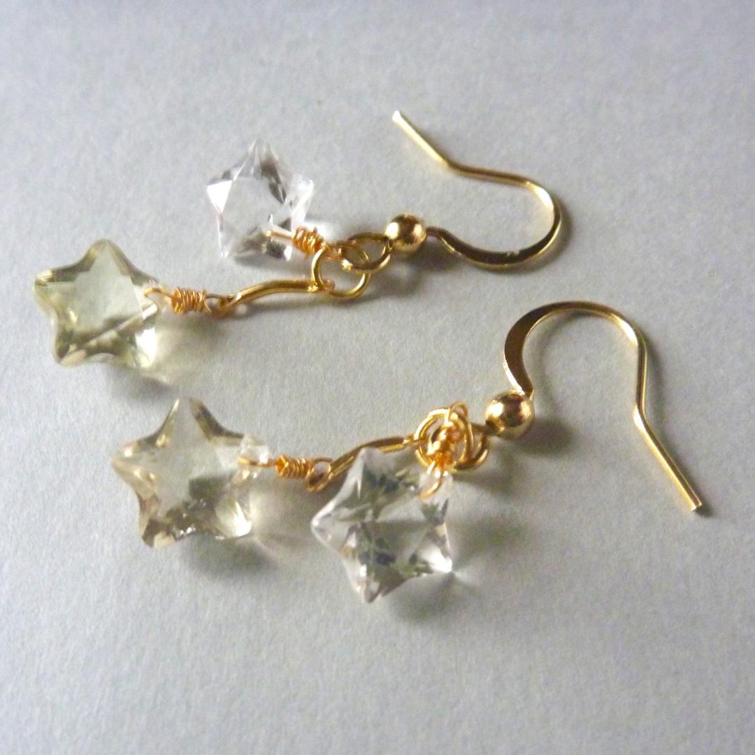 14kgf/希少！天然石リビアングラスとクリスタル ツインスターのピアス