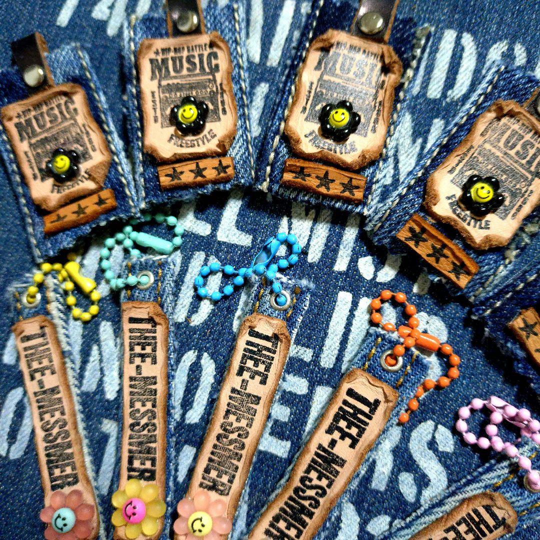デニムリメイク☆革タグチャーム☆スマイル☺️☆10個セット