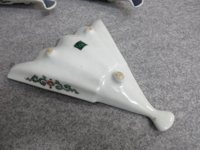 九谷焼角福印色絵山水図扇形皿5枚 [B26226]