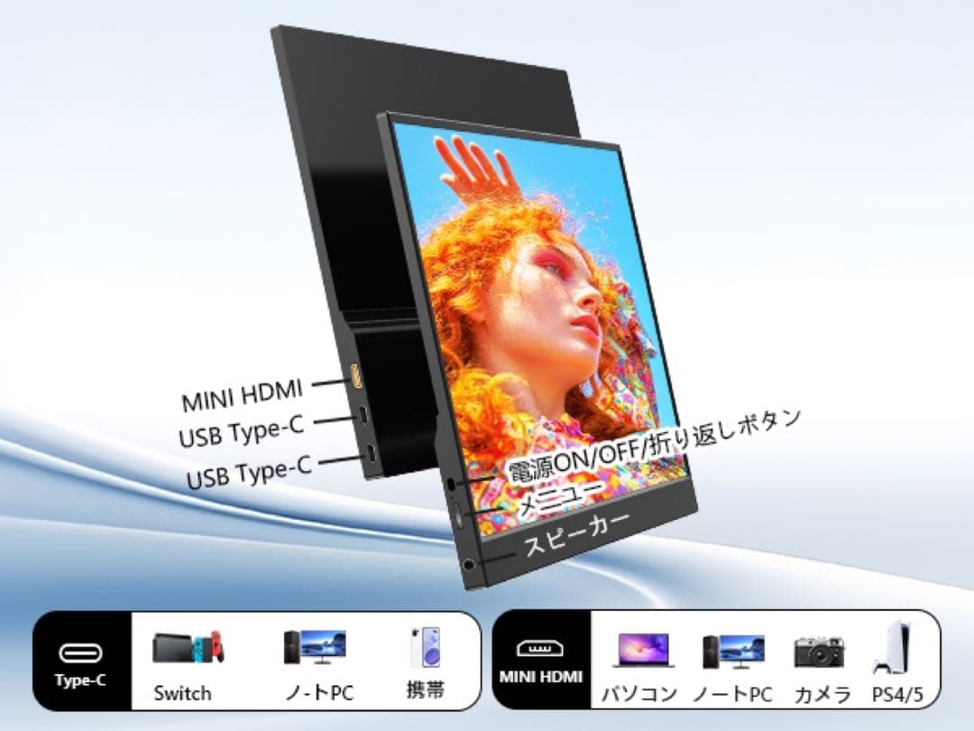 モバイルモニター 15.6インチ ポータブルディスプレイ 薄型 軽量 保護カバー