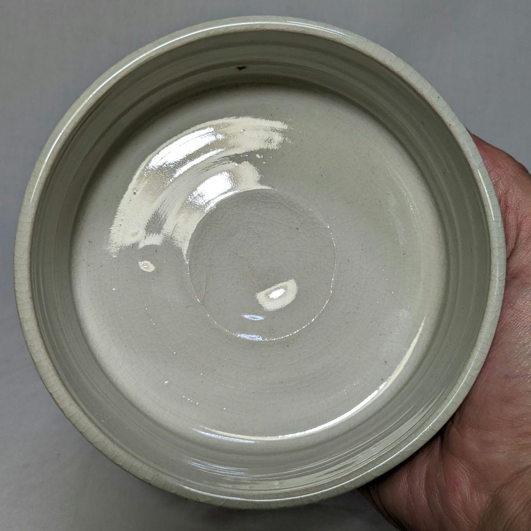 岡本欣三 白釉茶碗 合箱 茶道具 抹茶碗 抹茶茶碗 茶器 食器 工芸品 陶磁器
