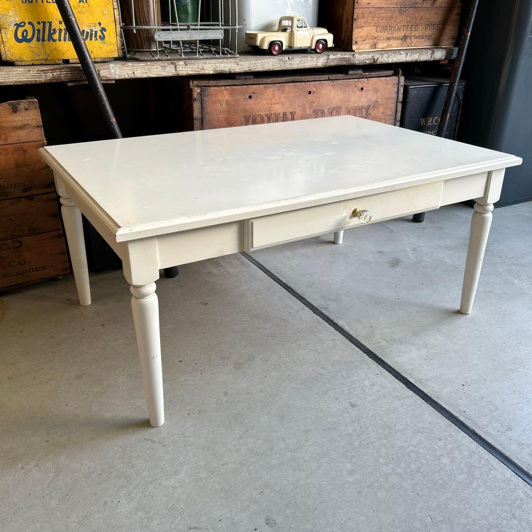 現行ビンテージ デスク & ミニ椅子 セット シャビー ホワイト ローテーブル