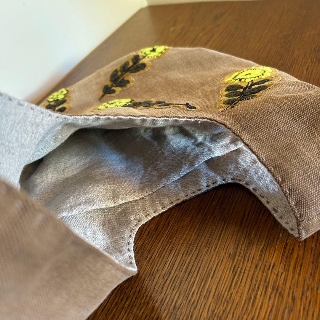 酒袋で作ったしじみバッグ＊柿渋染め＊木綿古布＊ミナペルホネンハギレ