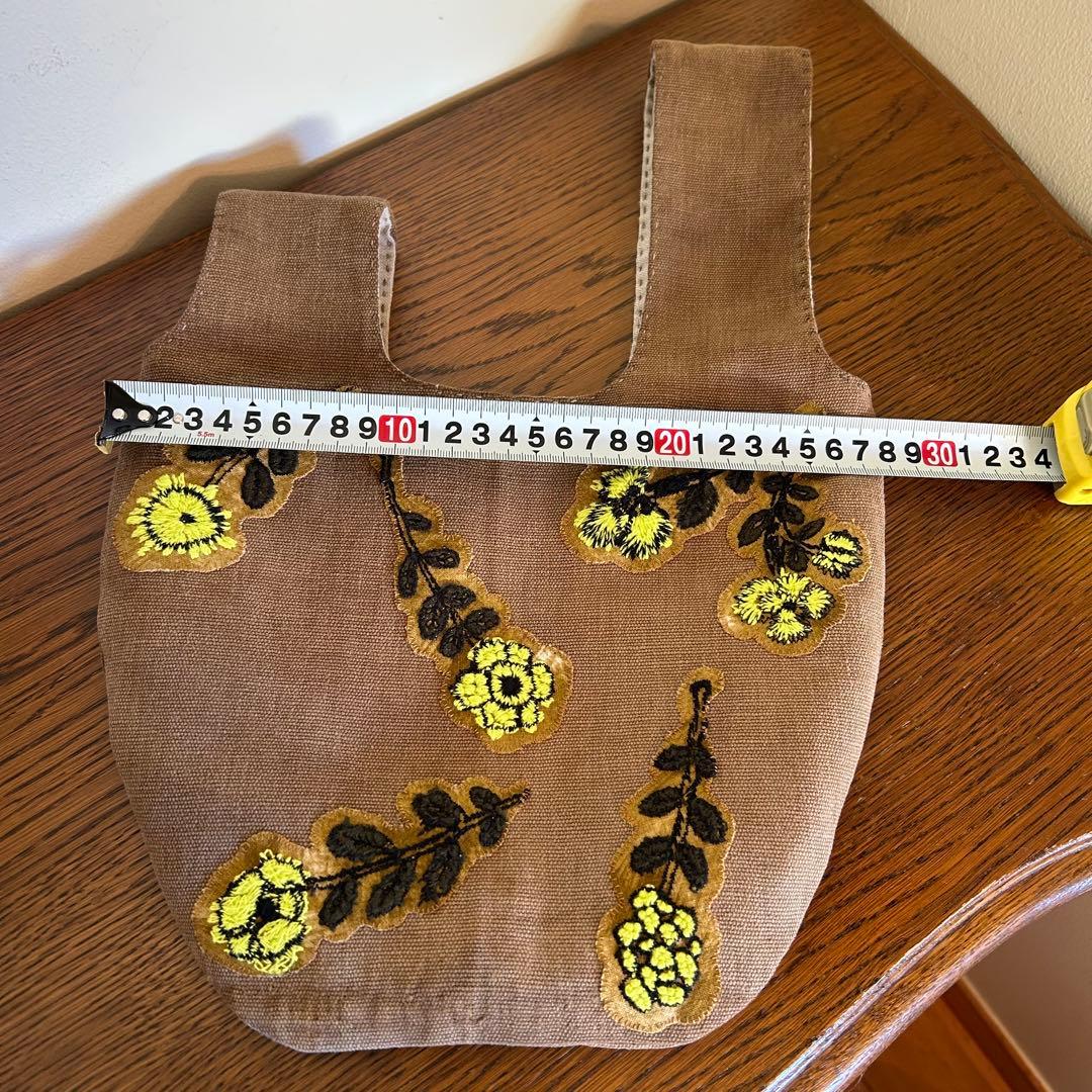 酒袋で作ったしじみバッグ＊柿渋染め＊木綿古布＊ミナペルホネンハギレ