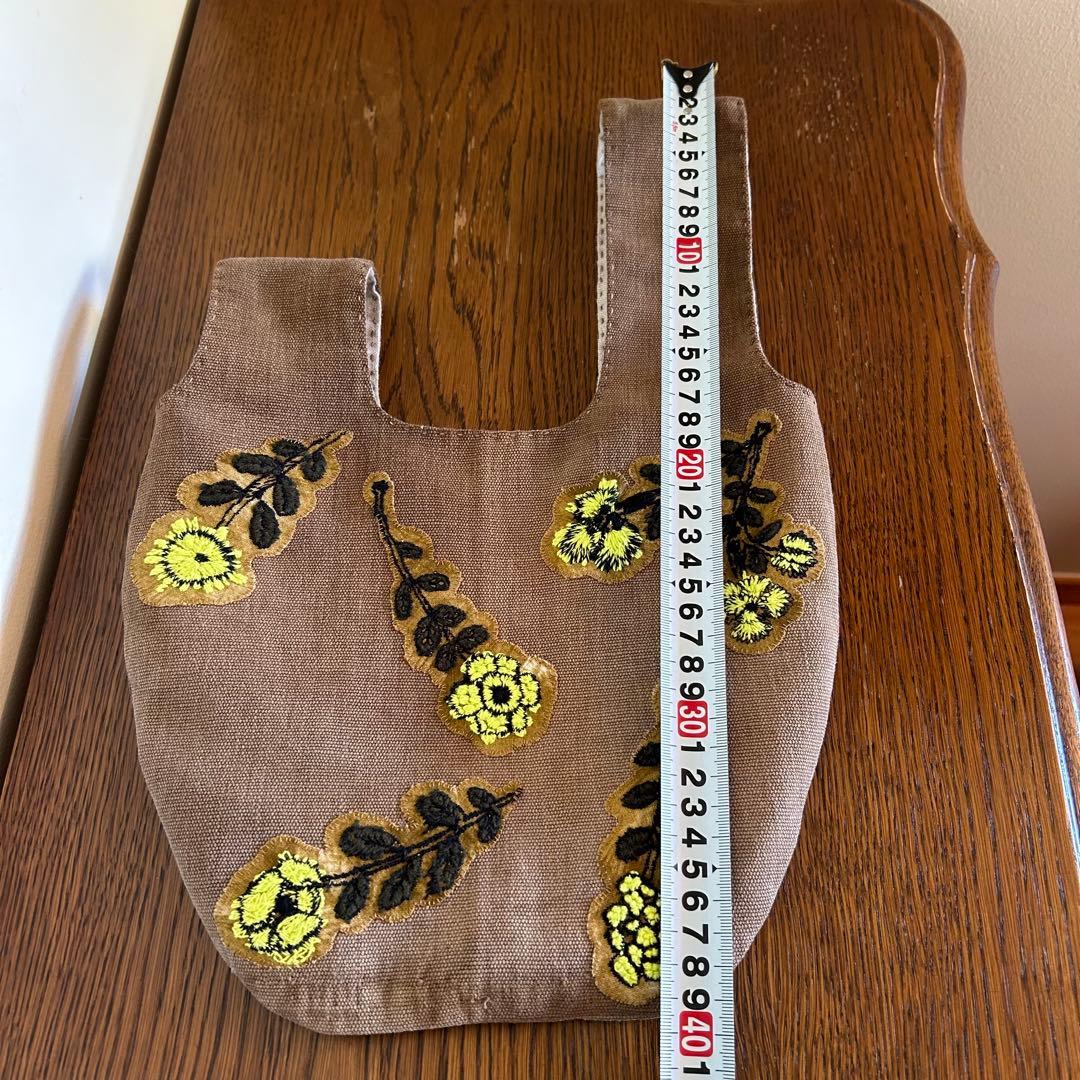 酒袋で作ったしじみバッグ＊柿渋染め＊木綿古布＊ミナペルホネンハギレ