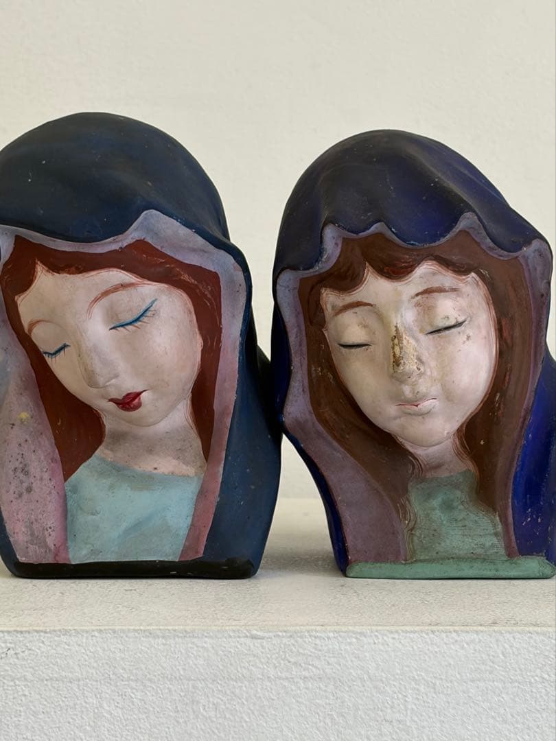 アンティーク　人形　土物　焼き物　姉妹　インテリア　骨董品　一対　オブジェ