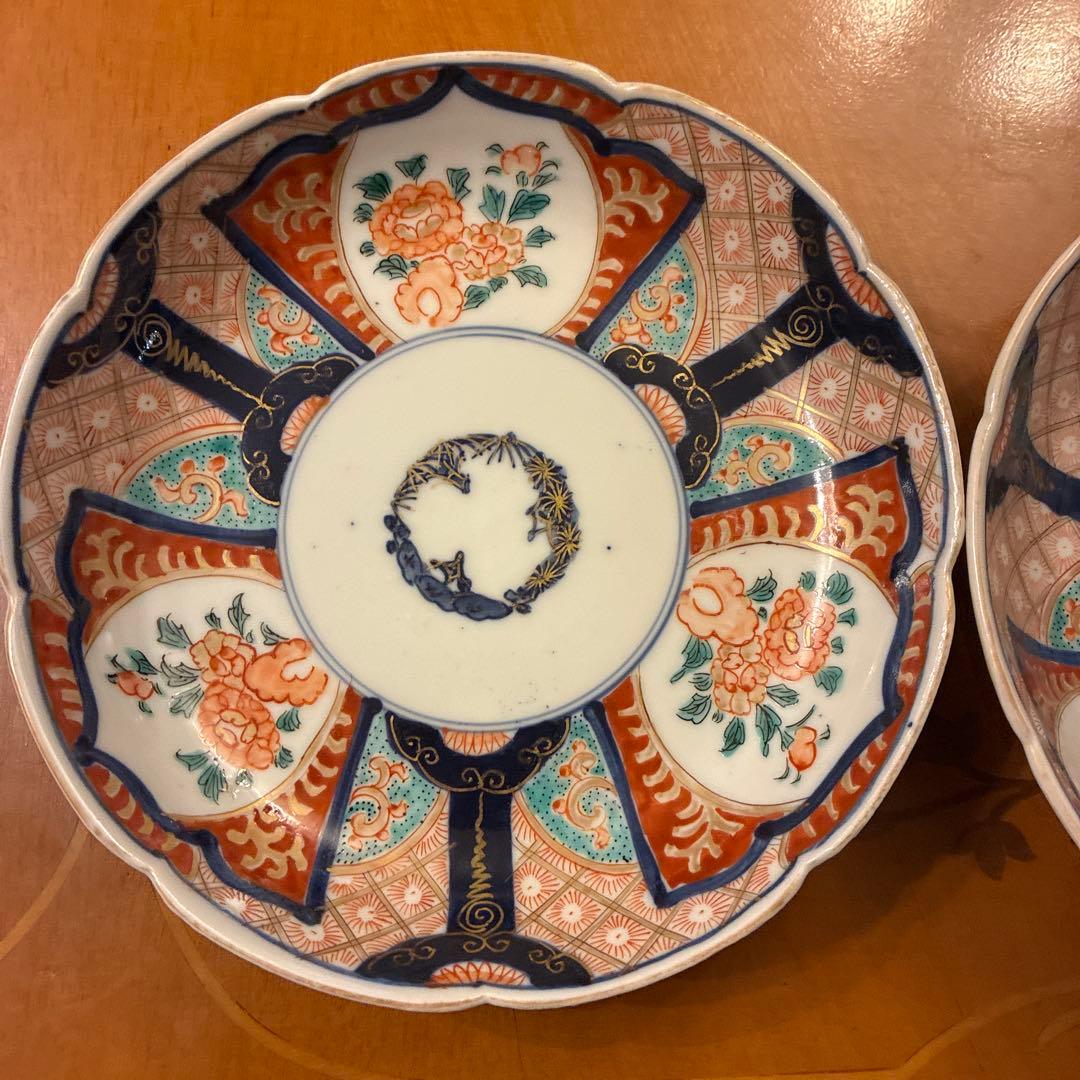 古伊万里　花　七寸　19.5センチ 2客