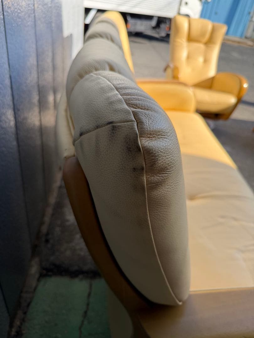 カリモク 本革 3P ソファ 3人掛け ハイバック 茨城県 引取可