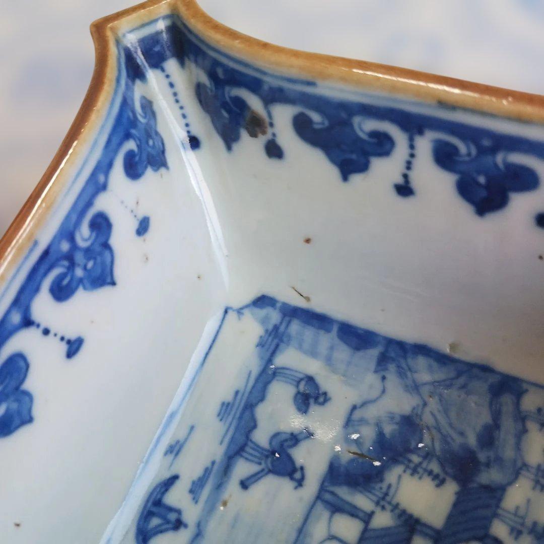 アンティーク　清朝道光年製 青白磁風景皿