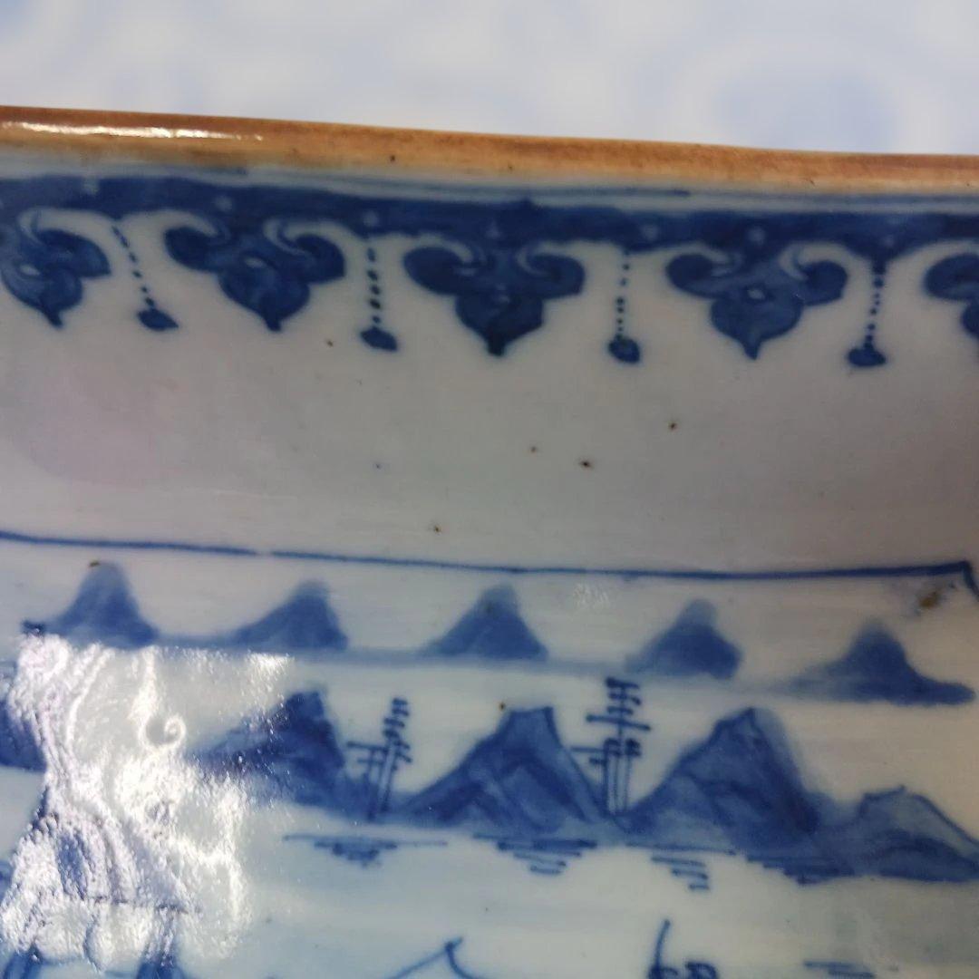 アンティーク　清朝道光年製 青白磁風景皿